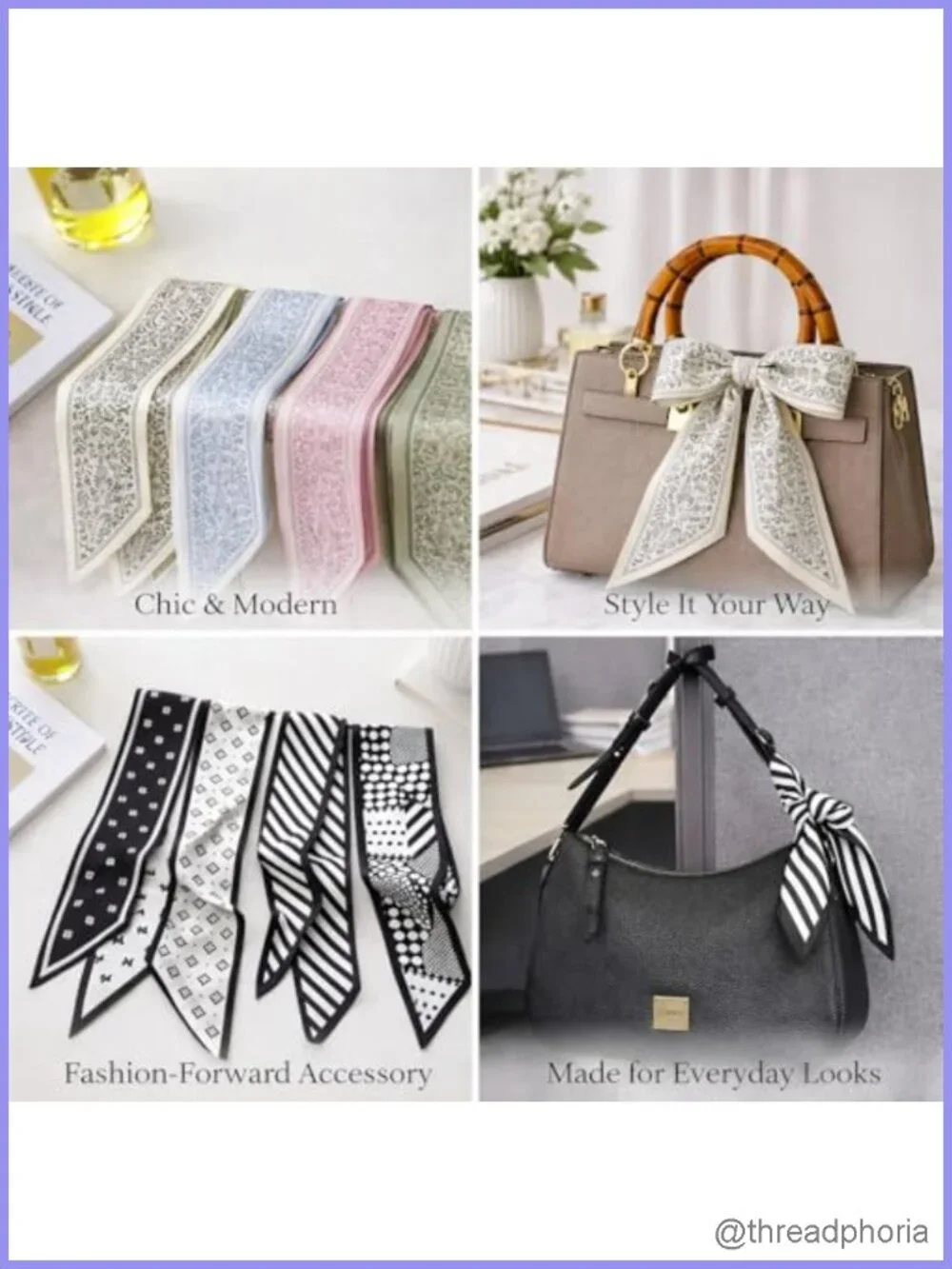 Faux Silk Fashion Scarf Set Twilly Scarves for Handbags Headbands